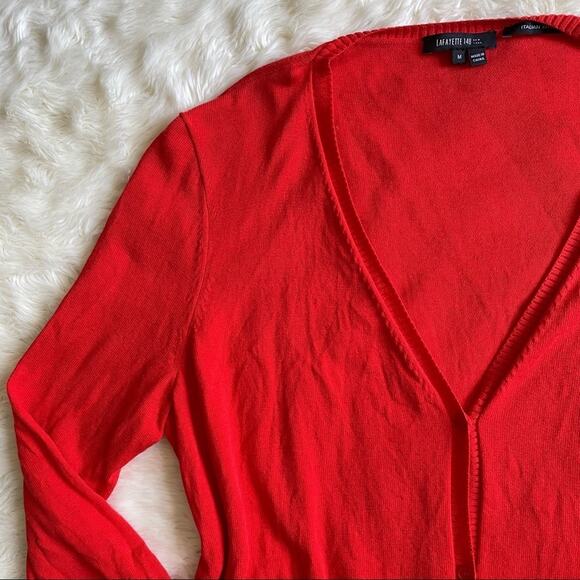 Lafayette 148 New York Cardigan Button Up Front Italian Yarn Red Orange -Medium - Picture 4 of 10